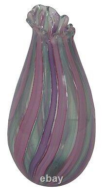 Vintage 1971 Loren Chapman Freeform Modern Art Glass Bud Vase Pink Green Purple