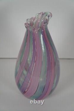 Vintage 1971 Loren Chapman Freeform Modern Art Glass Bud Vase Pink Green Purple