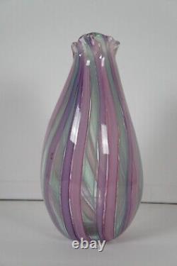 Vintage 1971 Loren Chapman Freeform Modern Art Glass Bud Vase Pink Green Purple