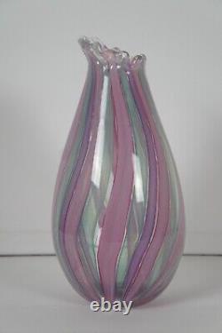 Vintage 1971 Loren Chapman Freeform Modern Art Glass Bud Vase Pink Green Purple