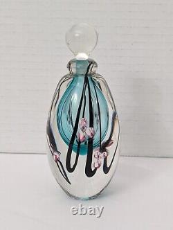 Vintage 1992 Roger Gandelman Pink Flower Perfume Art Glass Bottle