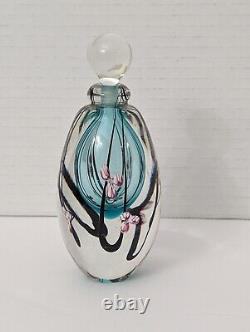 Vintage 1992 Roger Gandelman Pink Flower Perfume Art Glass Bottle