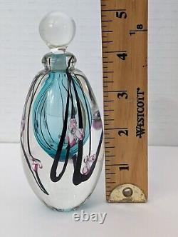 Vintage 1992 Roger Gandelman Pink Flower Perfume Art Glass Bottle