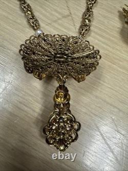 Vintage 24'' Unsigned Western Germany Pink ART glass Enamel Rhinestone Necklace