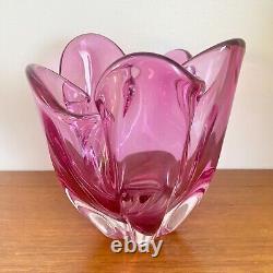 Vintage 60s IWATSU'Hineri' JAPAN Cranberry PINK Art GLASS Handkerchief BOWL