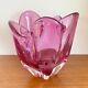 Vintage 60s IWATSU'Hineri' JAPAN Cranberry PINK Art GLASS Handkerchief BOWL