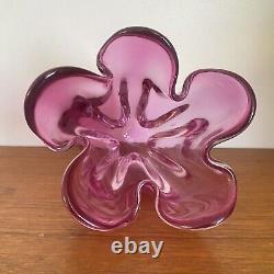 Vintage 60s IWATSU'Hineri' JAPAN Cranberry PINK Art GLASS Handkerchief BOWL