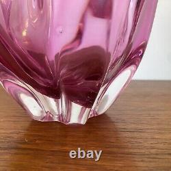 Vintage 60s IWATSU'Hineri' JAPAN Cranberry PINK Art GLASS Handkerchief BOWL