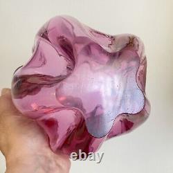 Vintage 60s IWATSU'Hineri' JAPAN Cranberry PINK Art GLASS Handkerchief BOWL