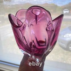 Vintage 60s IWATSU'Hineri' JAPAN Cranberry PINK Art GLASS Handkerchief BOWL