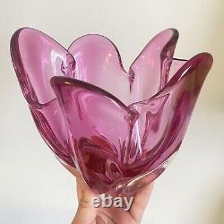 Vintage 60s IWATSU'Hineri' JAPAN Cranberry PINK Art GLASS Handkerchief BOWL