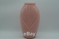 Vintage 80's Anchor Hocking Art Deco Pink Coral Ribbed Glass Vase 12 3/4