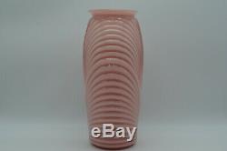 Vintage 80's Anchor Hocking Art Deco Pink Coral Ribbed Glass Vase 12 3/4