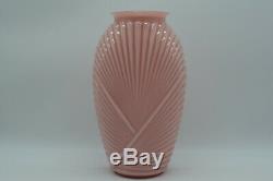 Vintage 80's Anchor Hocking Art Deco Pink Coral Ribbed Glass Vase 12 3/4