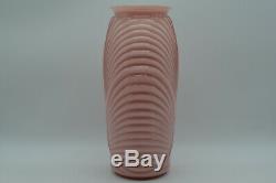 Vintage 80's Anchor Hocking Art Deco Pink Coral Ribbed Glass Vase 12 3/4