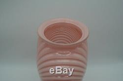 Vintage 80's Anchor Hocking Art Deco Pink Coral Ribbed Glass Vase 12 3/4
