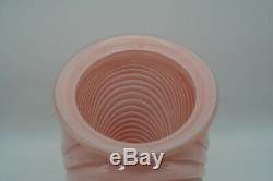 Vintage 80's Anchor Hocking Art Deco Pink Coral Ribbed Glass Vase 12 3/4