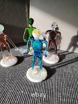 Vintage Alien Figures Glass Oddities Czech Arts and Crafts Set of 4 1960s Rare