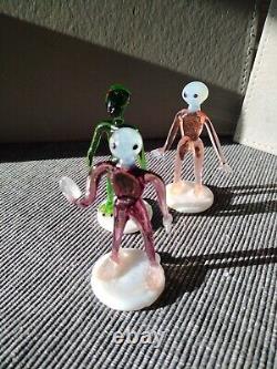 Vintage Alien Figures Glass Oddities Czech Arts and Crafts Set of 4 1960s Rare