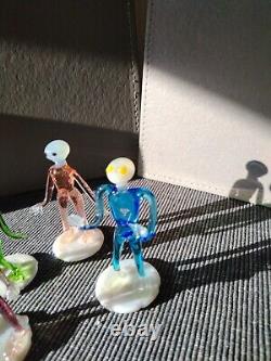 Vintage Alien Figures Glass Oddities Czech Arts and Crafts Set of 4 1960s Rare