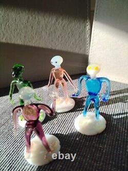 Vintage Alien Figures Glass Oddities Czech Arts and Crafts Set of 4 1960s Rare