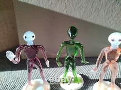 Vintage Alien Figures Glass Oddities Czech Arts and Crafts Set of 4 1960s Rare