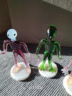Vintage Alien Figures Glass Oddities Czech Arts and Crafts Set of 4 1960s Rare