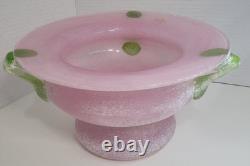 Vintage Antichiangeli Murano Scavo Art Glass Centerpiece Bowl Pink & Green