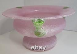 Vintage Antichiangeli Murano Scavo Art Glass Centerpiece Bowl Pink & Green