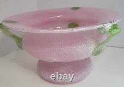 Vintage Antichiangeli Murano Scavo Art Glass Centerpiece Bowl Pink & Green