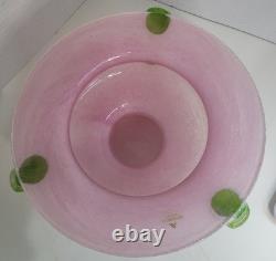 Vintage Antichiangeli Murano Scavo Art Glass Centerpiece Bowl Pink & Green