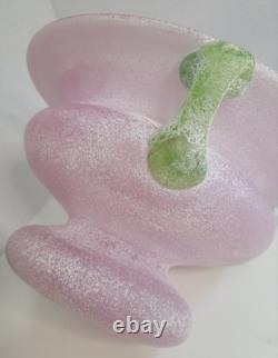 Vintage Antichiangeli Murano Scavo Art Glass Centerpiece Bowl Pink & Green