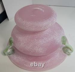 Vintage Antichiangeli Murano Scavo Art Glass Centerpiece Bowl Pink & Green