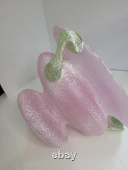 Vintage Antichiangeli Murano Scavo Art Glass Centerpiece Bowl Pink & Green