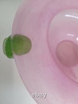Vintage Antichiangeli Murano Scavo Art Glass Centerpiece Bowl Pink & Green