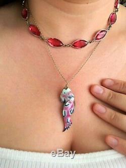 Vintage Antique Art Deco Czech Marquise Pink Paste Crystal Glass Bezel Necklace