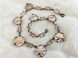 Vintage Antique Art Deco Czech Pink Vauxhall Mirror Step Glass Paste Necklace