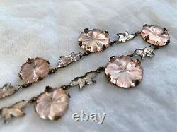 Vintage Antique Art Deco Czech Pink Vauxhall Mirror Step Glass Paste Necklace