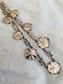 Vintage Antique Art Deco Czech Pink Vauxhall Mirror Step Glass Paste Necklace