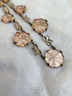 Vintage Antique Art Deco Czech Pink Vauxhall Mirror Step Glass Paste Necklace