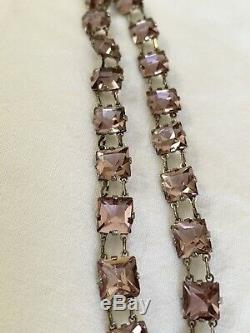 Vintage Antique Art Deco Light Pink Crystal Paste Glass Open Back Bezel Necklace