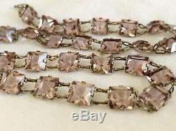 Vintage Antique Art Deco Light Pink Crystal Paste Glass Open Back Bezel Necklace