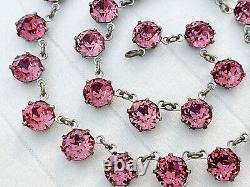 Vintage Antique Art Deco Pink Crystal Paste Glass Bezel Open Back Necklace