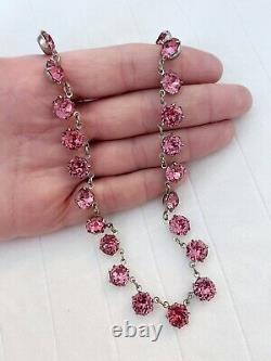 Vintage Antique Art Deco Pink Crystal Paste Glass Bezel Open Back Necklace