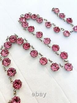 Vintage Antique Art Deco Pink Crystal Paste Glass Bezel Open Back Necklace