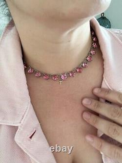 Vintage Antique Art Deco Pink Crystal Paste Glass Bezel Open Back Necklace