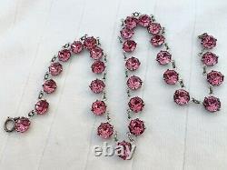 Vintage Antique Art Deco Pink Crystal Paste Glass Bezel Open Back Necklace