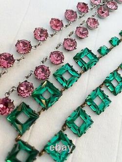 Vintage Antique Art Deco Pink Crystal Paste Glass Bezel Open Back Necklace