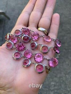 Vintage Antique Art Deco Pink Ice Crystal Paste Glass Bezel Open Back Necklace