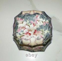 Vintage Antique Kelva Dresser Box Gray & Pink Floral Original Lining 6